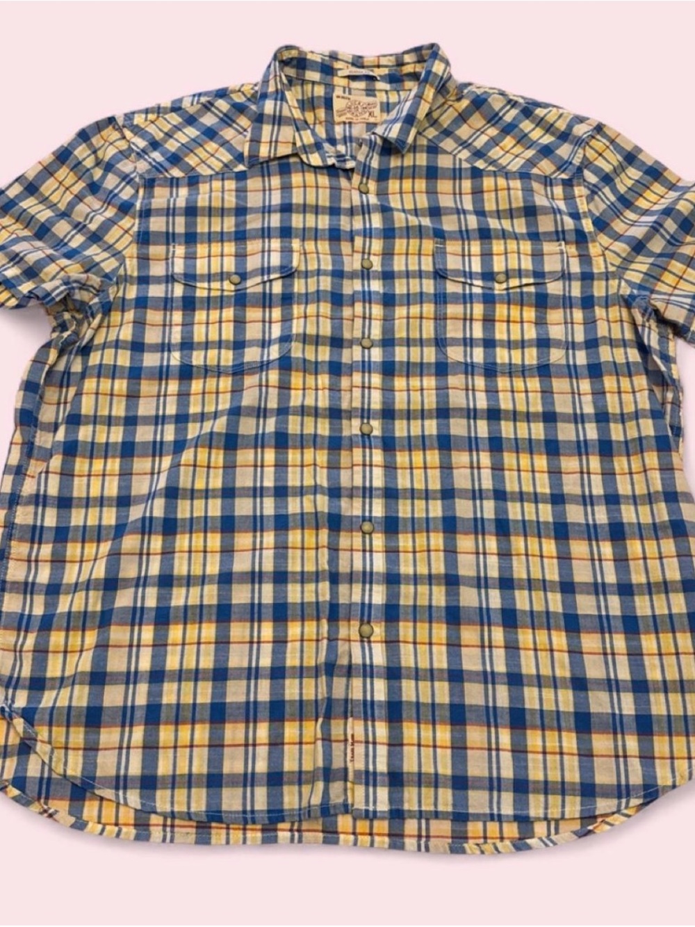 Lucky Brand Men's Plaid Button-Up Shirt in Blue and Yellow